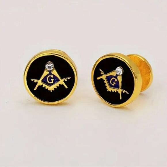 Masonic Enamel Gold Cufflinks Stud Buttons - Picture 1 of 1